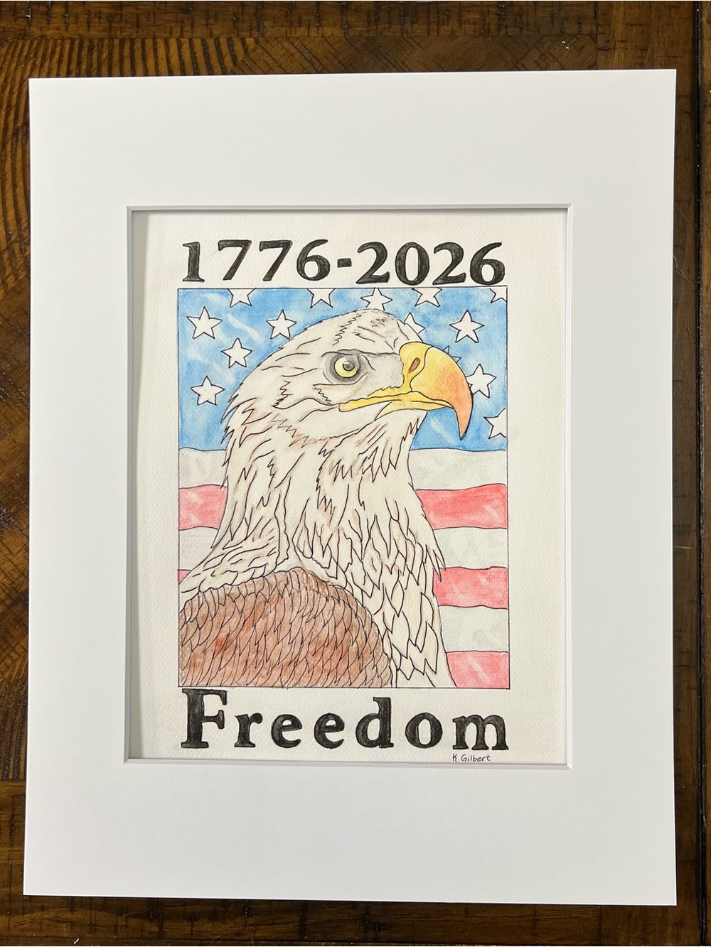Patriotic Bald Eagle Watercolor (9x12) – 1776–2026 Freedom Art